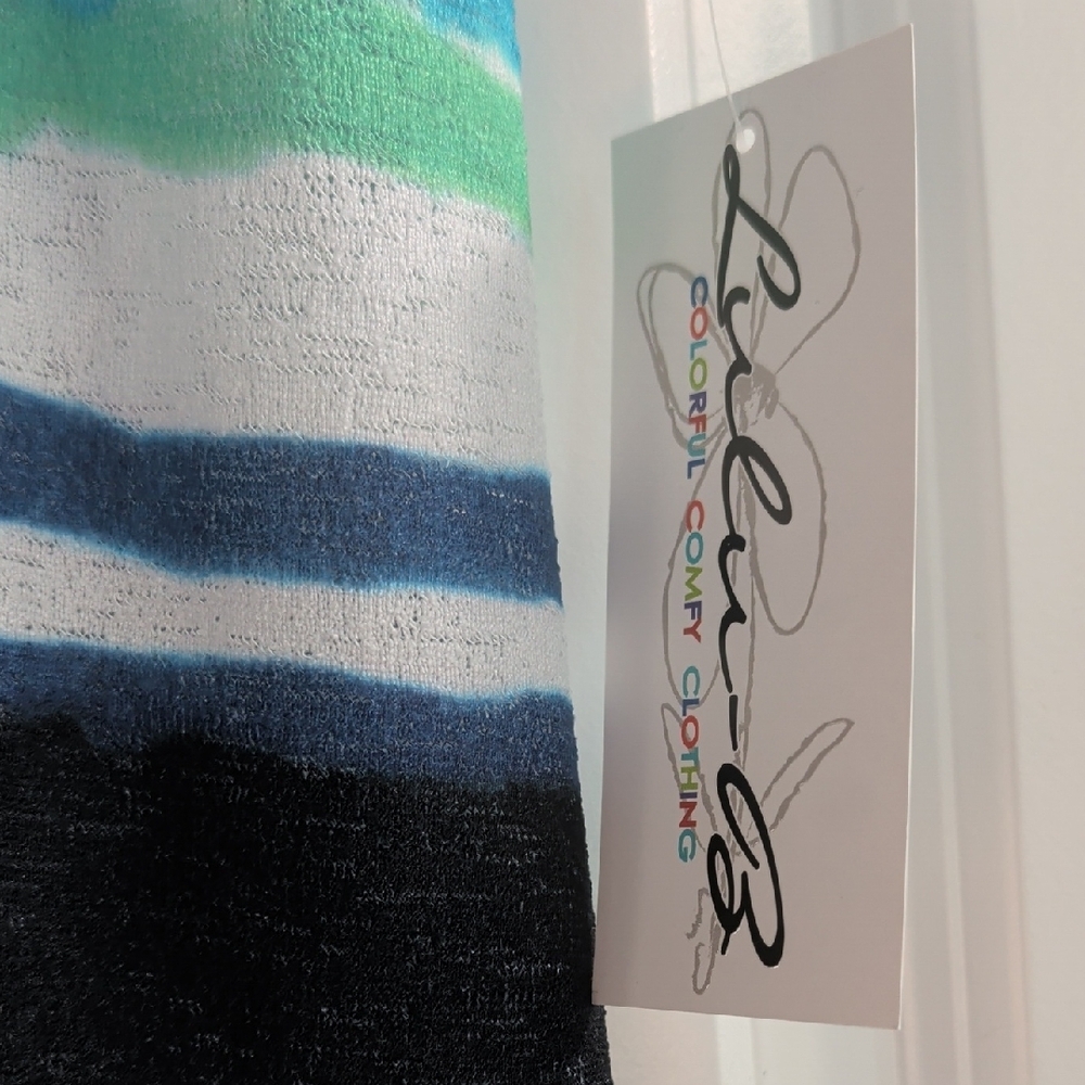 Lulu-B Blue and Green Striped Short Sleeve Tee - Picture 3 of 5